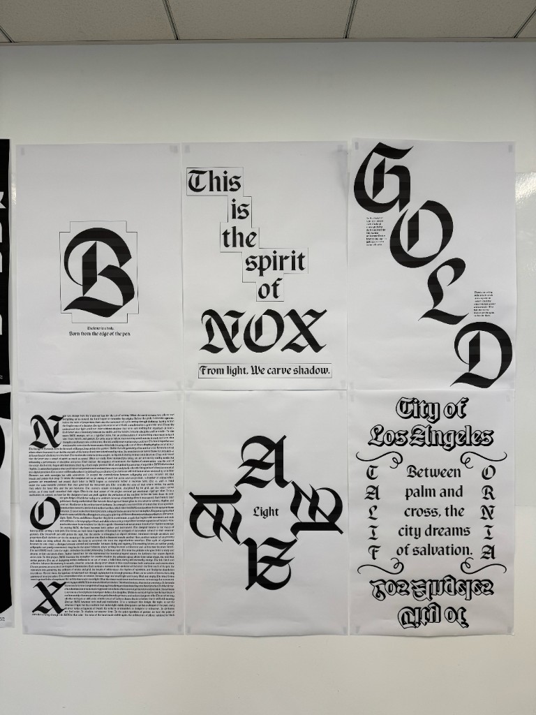 Six Anora posters installed on a wall