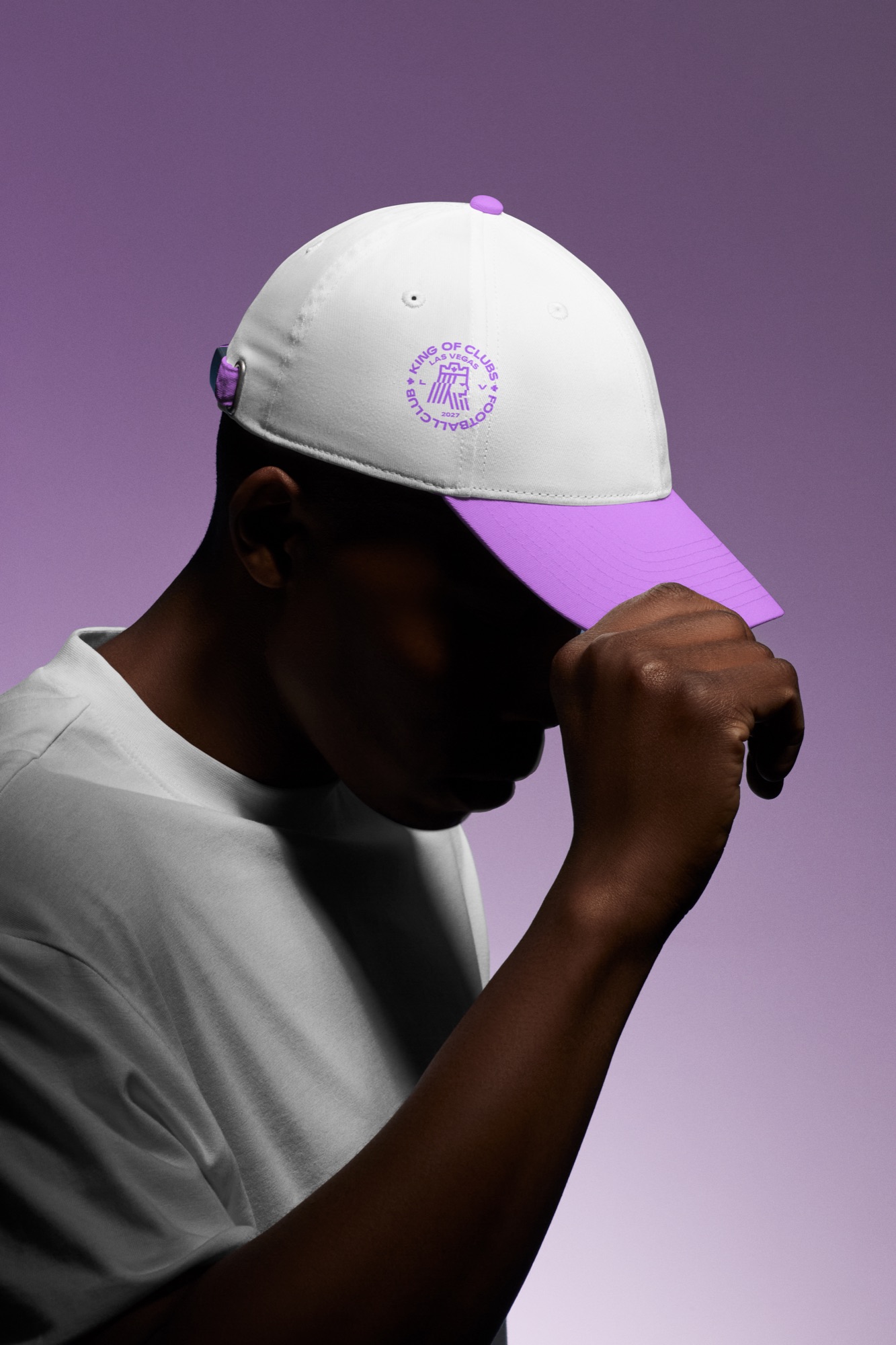 Fitted cap — white crown with purple brim