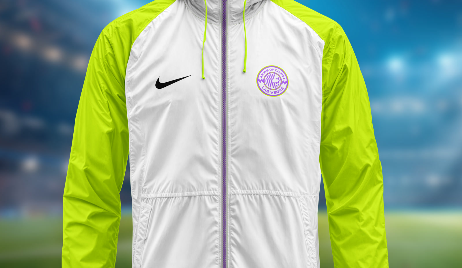 Coach jacket — away colorway (white and volt)
