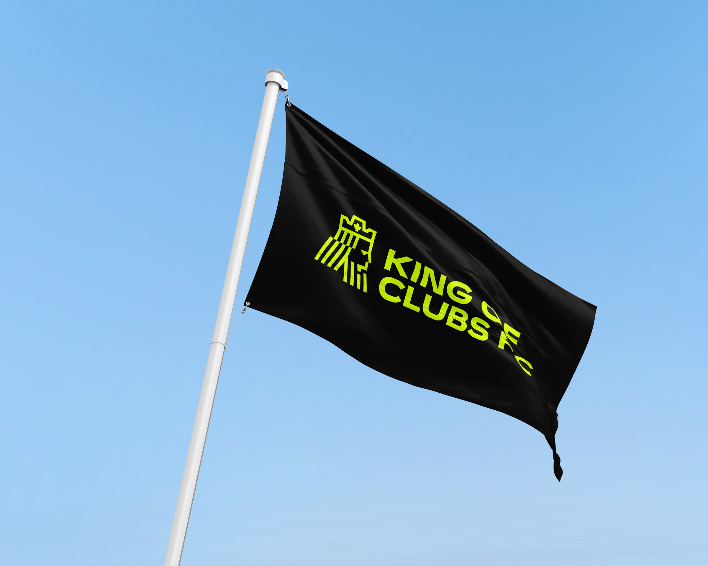 King of Clubs black stadium flag with volt crest