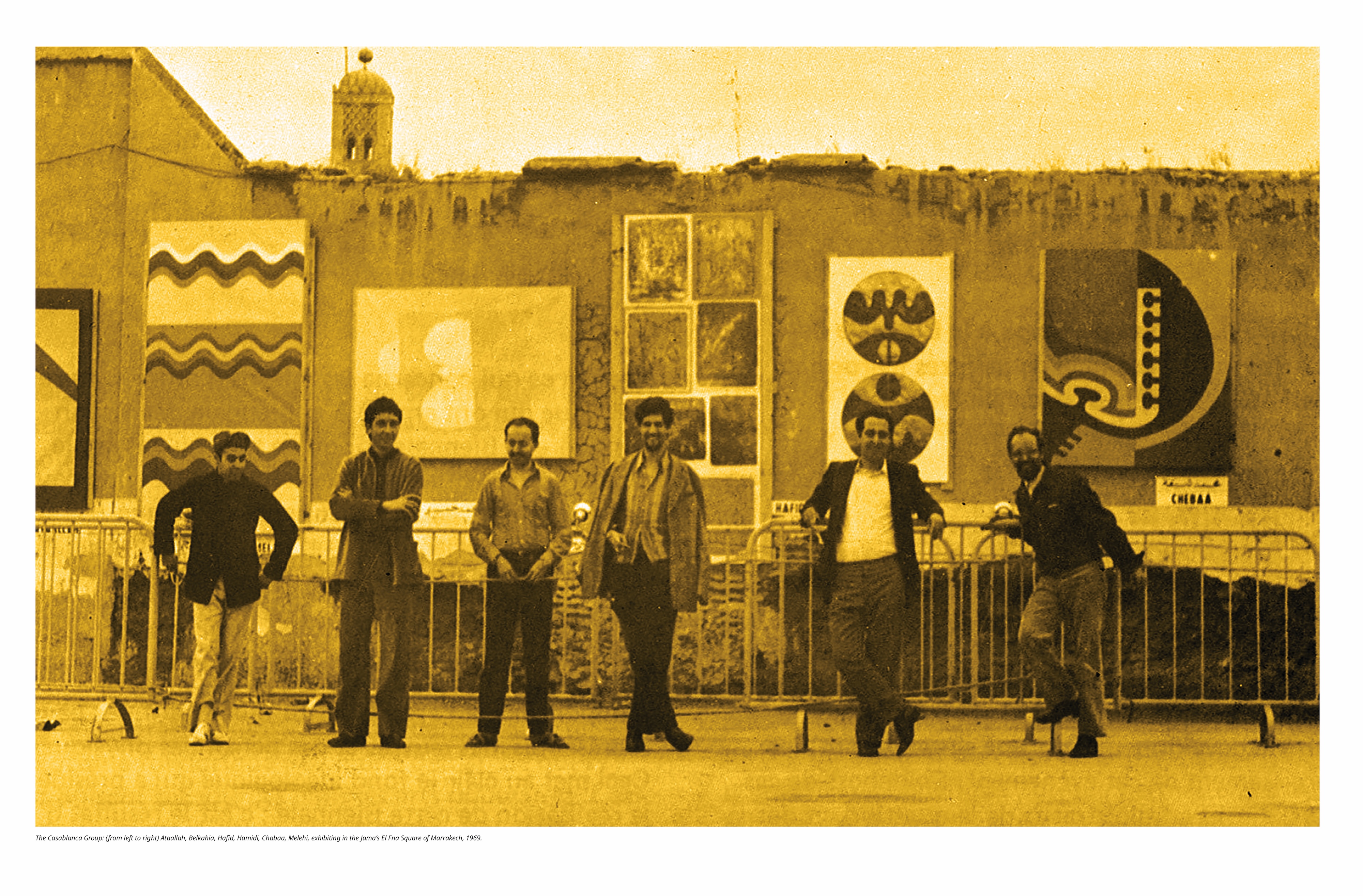 The Casablanca School exhibiting modernist artworks in Jemaa el-Fna Square, Marrakech, 1969
